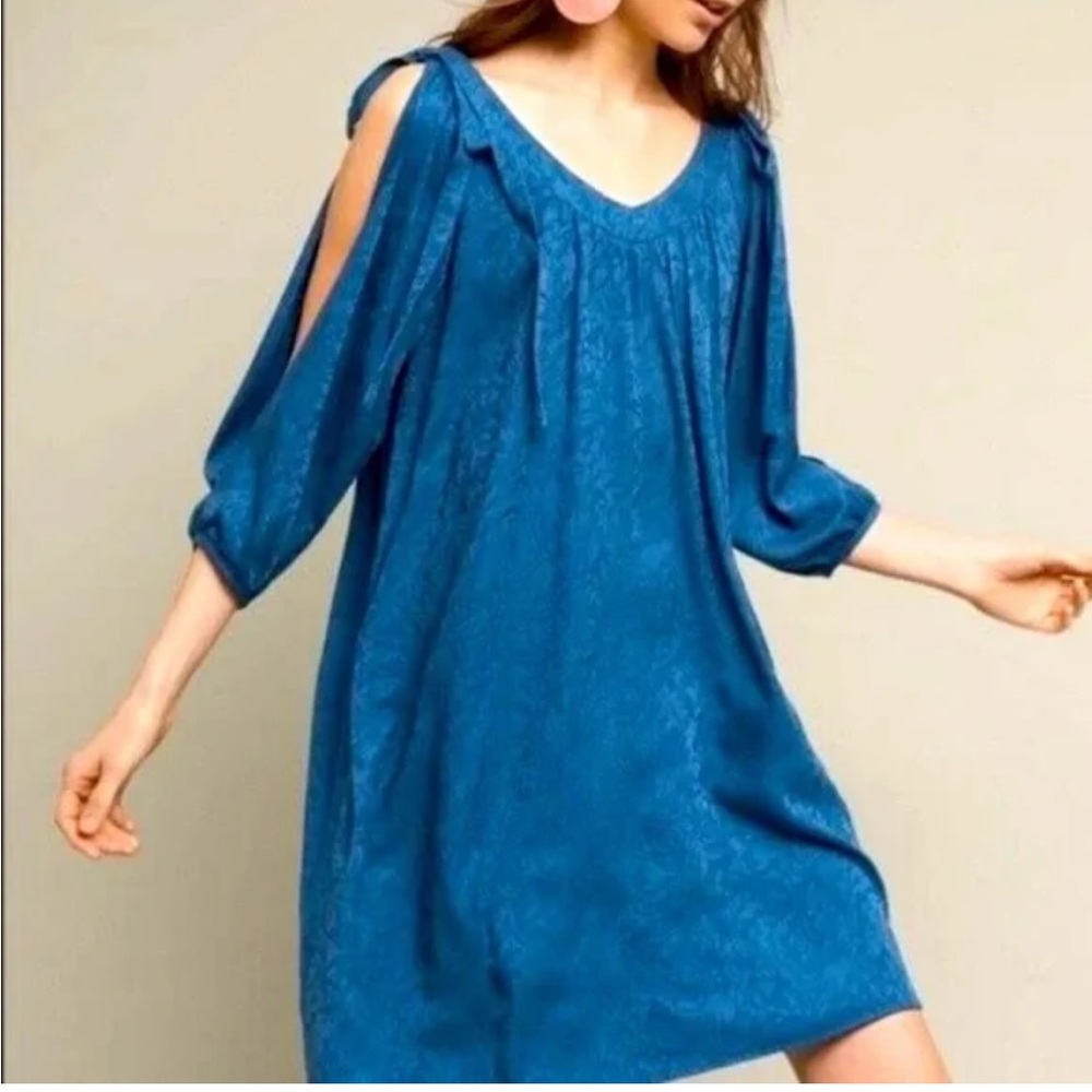 Anthropologie Holding Horses Blue Cold Shoulder Dress Size Small